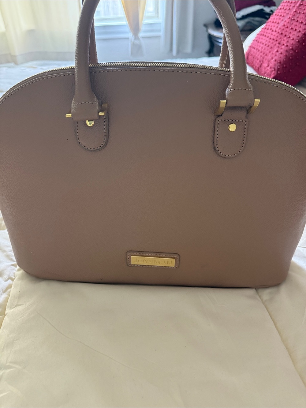 Taupe Dome Satchel with Gold Hardware